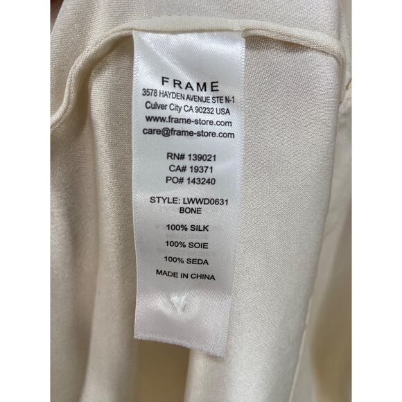 FRAME Dress Sz XS Kaftan Maxi White 100% Silk Split Neck Front Slit Long Sleeve - Picture 9 of 14